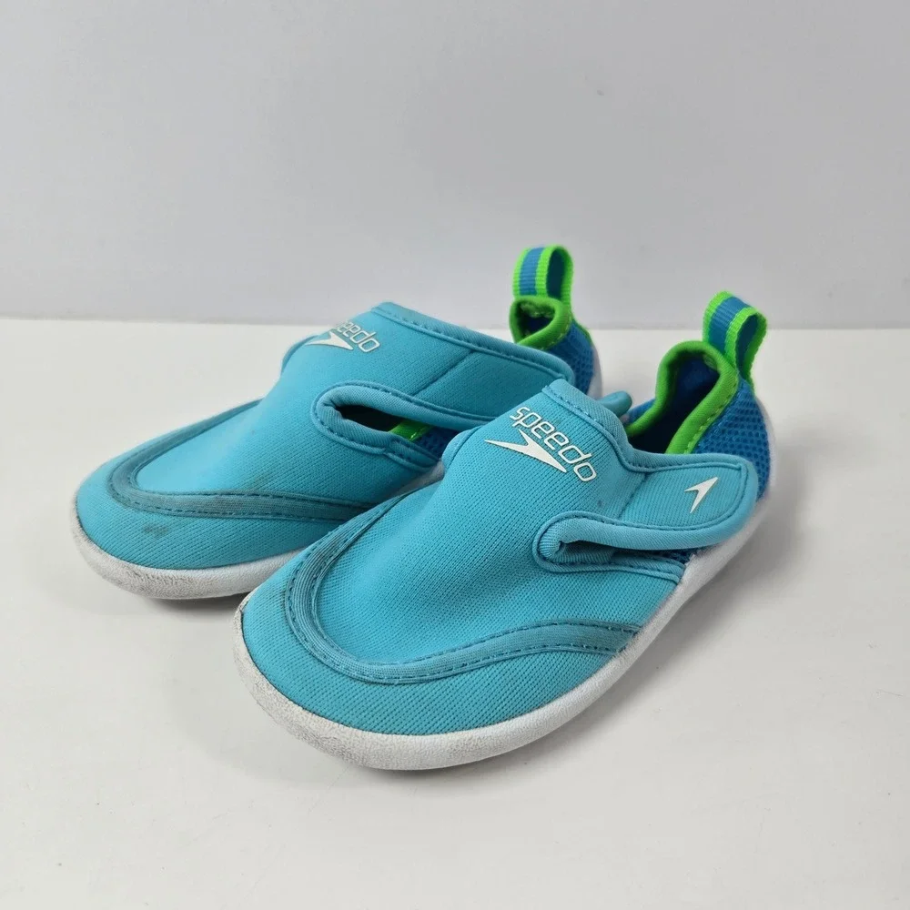 Speedo Surfwalker Water Shoes Kids 5/6 Blue Green Hook Loop Swim Beach Pool